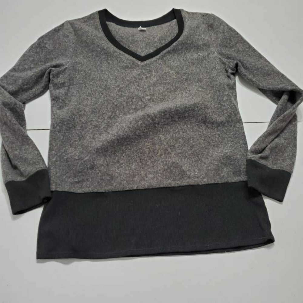 ND Intimates Womens Pullover Sweatshirt Gray Heathered Long Sleeve Stretch S
